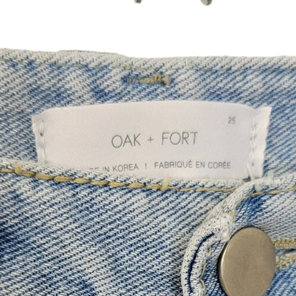 Oak + Fort Womens Distressed Hem Light Wash High Rise Straight Leg Jeans Size 25 - Picture 6 of 8